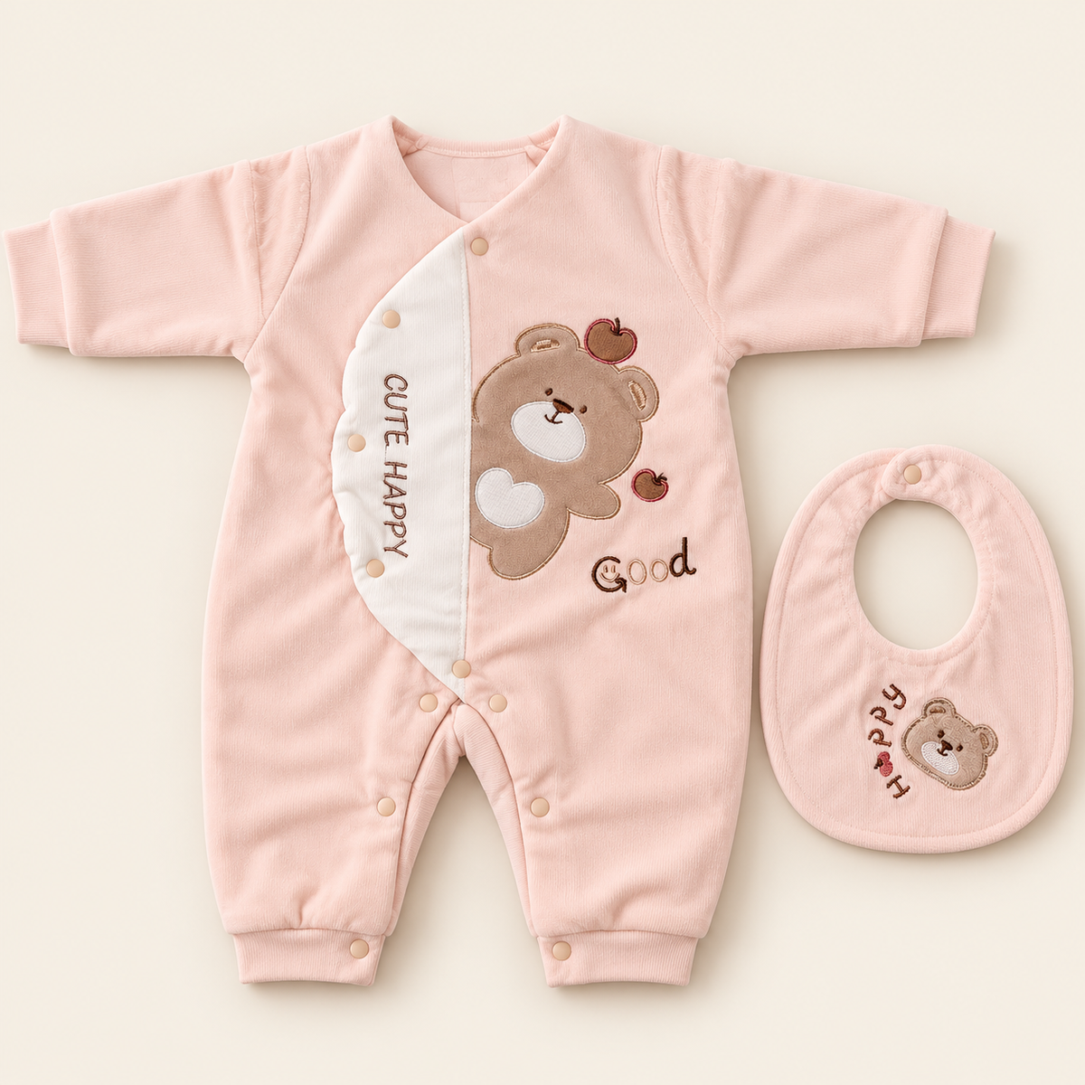 Pink Teddy Bear Romper & Bip Set (2 pcs)